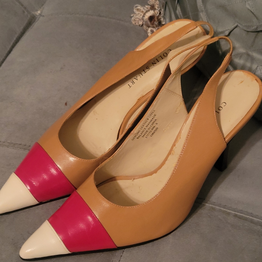 Colin Stuart Women's Colorblock Slingback Pumps - Tan, Pink & Cream